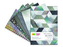 Papier dekoračný HAPPY blok A4 150g/10 listov Silver